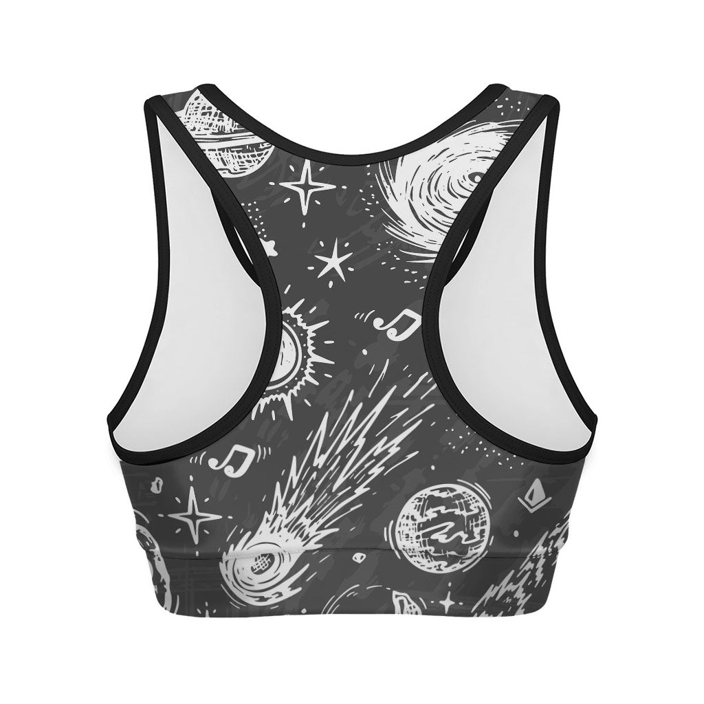 Black White Galaxy Outer Space Print Women's Sports Bra