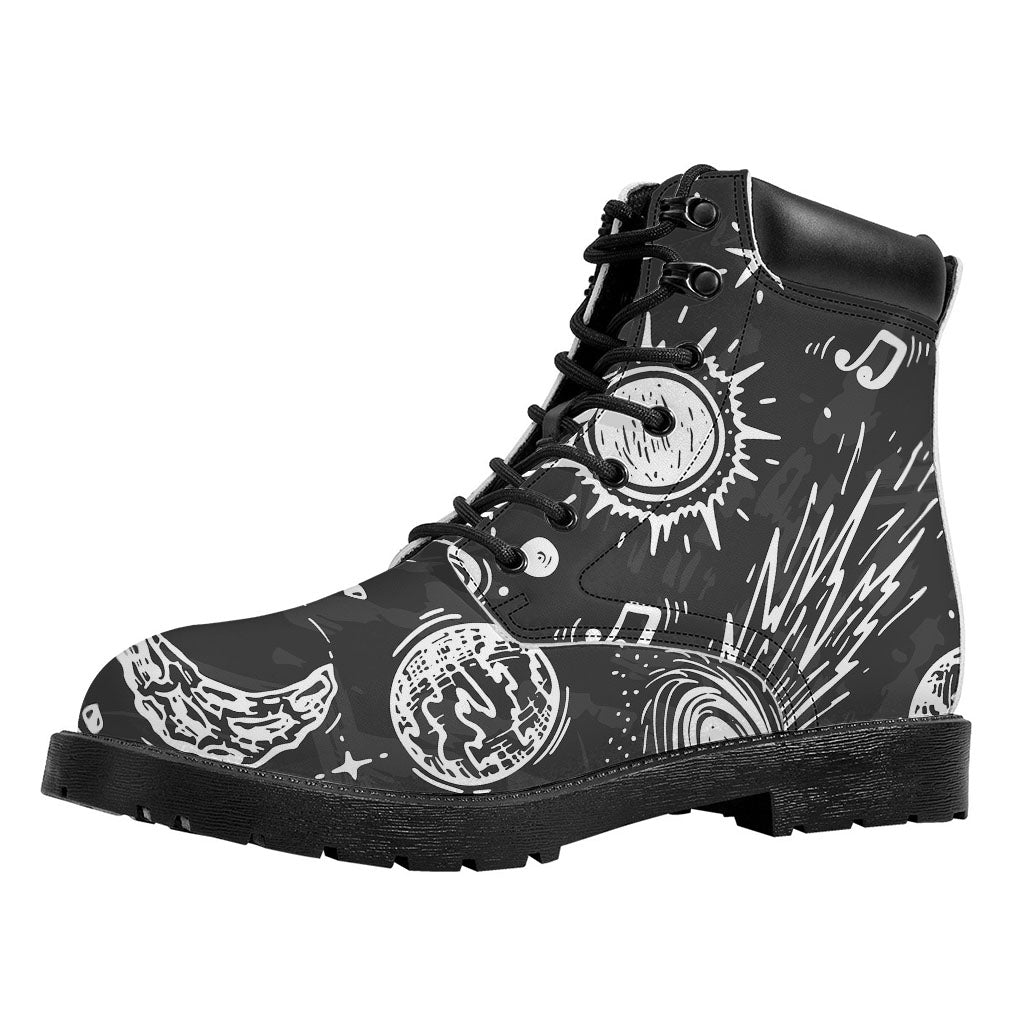 Black White Galaxy Outer Space Print Work Boots