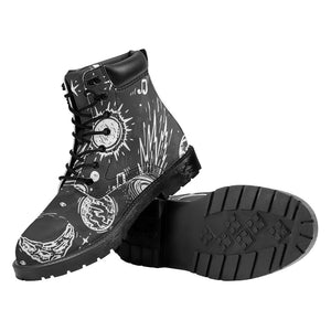 Black White Galaxy Outer Space Print Work Boots