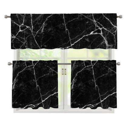 Black White Grunge Marble Print 3 Piece Kitchen Curtains