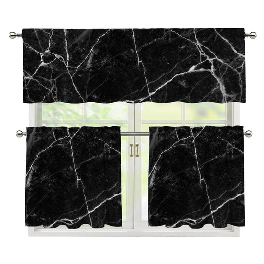 Black White Grunge Marble Print 3 Piece Kitchen Curtains
