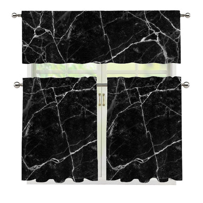 Black White Grunge Marble Print 3 Piece Kitchen Curtains