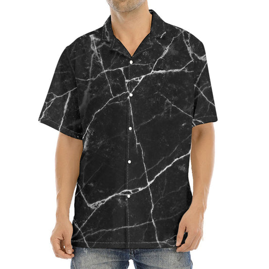 Black White Grunge Marble Print Aloha Shirt