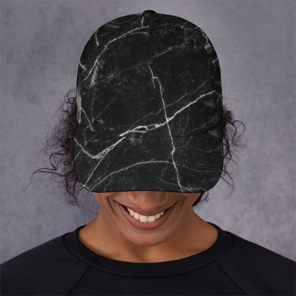 Black White Grunge Marble Print Baseball Cap
