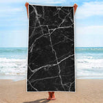 Black White Grunge Marble Print Beach Towel
