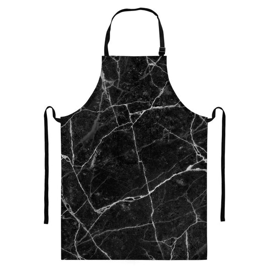 Black White Grunge Marble Print Bib Apron With Pocket