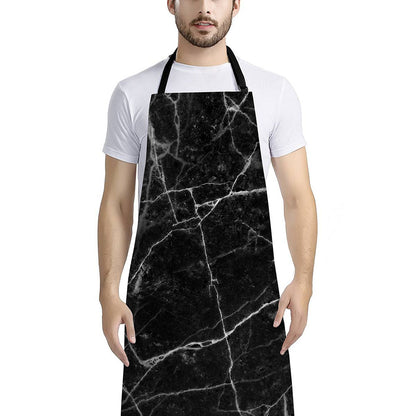 Black White Grunge Marble Print Bib Apron With Pocket