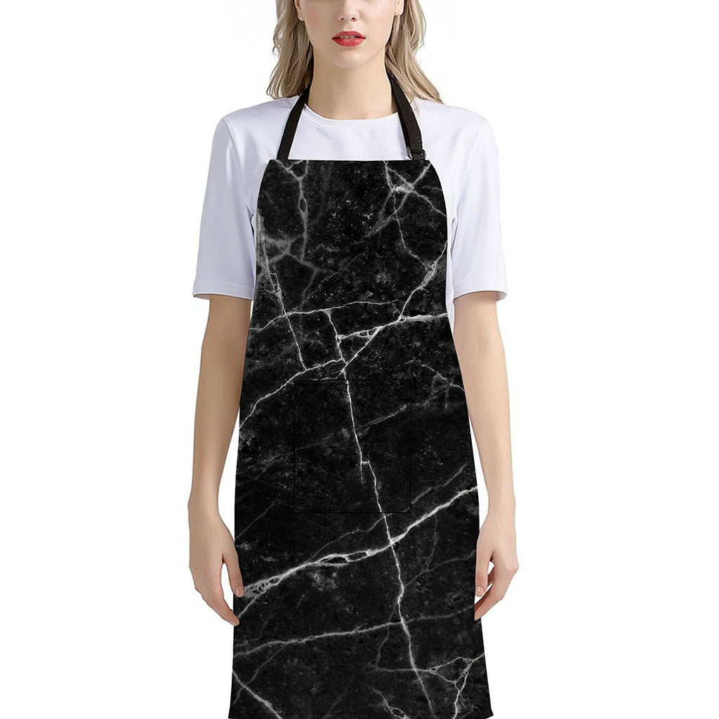 Black White Grunge Marble Print Bib Apron With Pocket