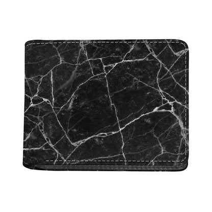 Black White Grunge Marble Print Bifold Wallet