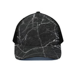 Black White Grunge Marble Print Black Mesh Trucker Cap