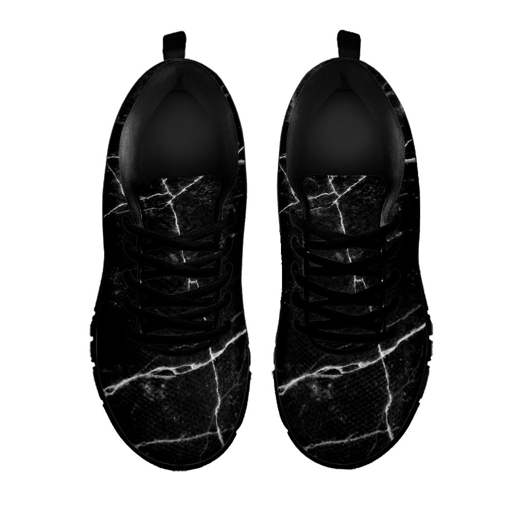 Black White Grunge Marble Print Black Running Shoes