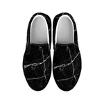 Black White Grunge Marble Print Black Slip On Sneakers