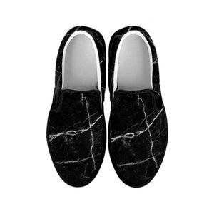 Black White Grunge Marble Print Black Slip On Sneakers