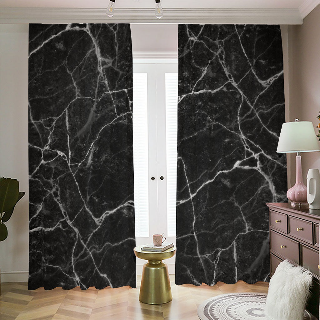 Black White Grunge Marble Print Blackout Pencil Pleat Curtains