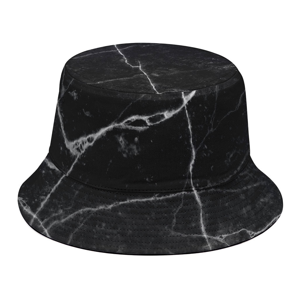 Black White Grunge Marble Print Bucket Hat