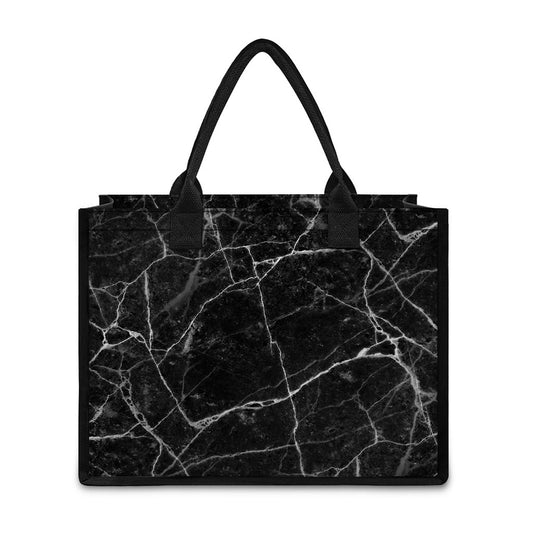 Black White Grunge Marble Print Canvas Tote Bag