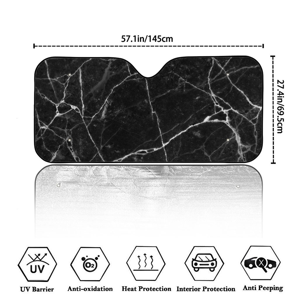 Black White Grunge Marble Print Car Windshield Sun Shade