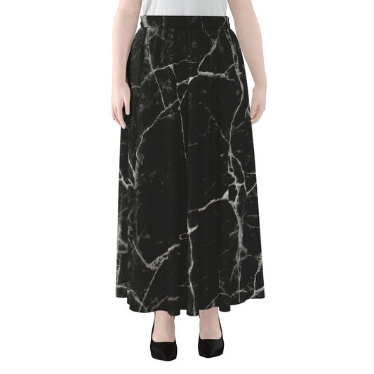 Black White Grunge Marble Print Chiffon Maxi Skirt