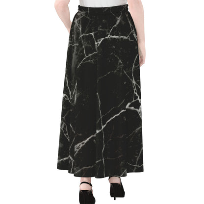 Black White Grunge Marble Print Chiffon Maxi Skirt