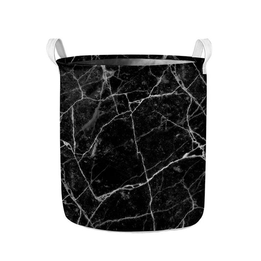 Black White Grunge Marble Print Collapsible Laundry Basket