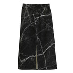 Black White Grunge Marble Print Cotton Front Slit Maxi Skirt