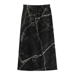 Black White Grunge Marble Print Cotton Front Slit Maxi Skirt