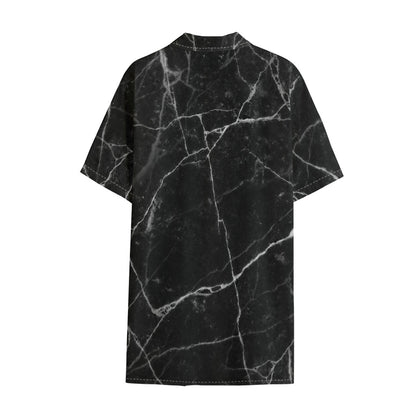 Black White Grunge Marble Print Cotton Hawaiian Shirt