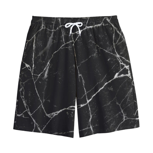 Black White Grunge Marble Print Cotton Shorts