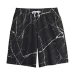 Black White Grunge Marble Print Cotton Shorts