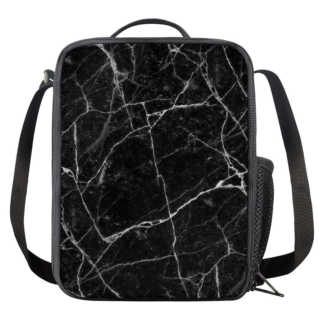 Black White Grunge Marble Print Crossbody Lunch Bag