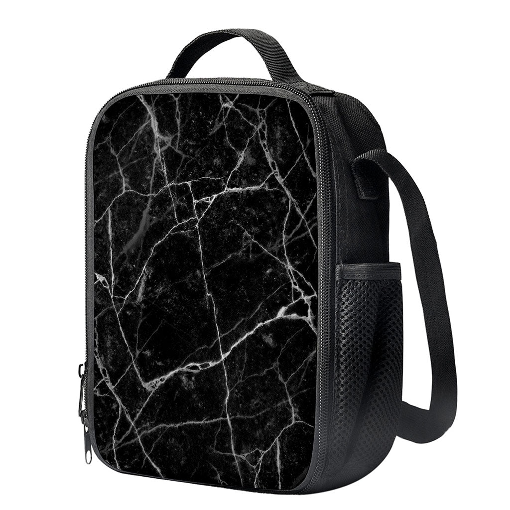 Black White Grunge Marble Print Crossbody Lunch Bag