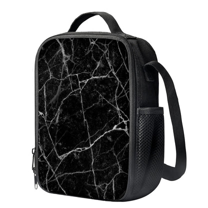 Black White Grunge Marble Print Crossbody Lunch Bag