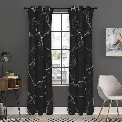 Black White Grunge Marble Print Curtain
