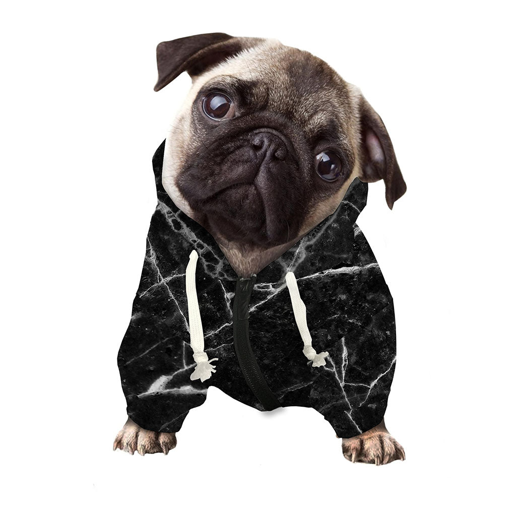 Black White Grunge Marble Print Dog Zip Up Hoodie