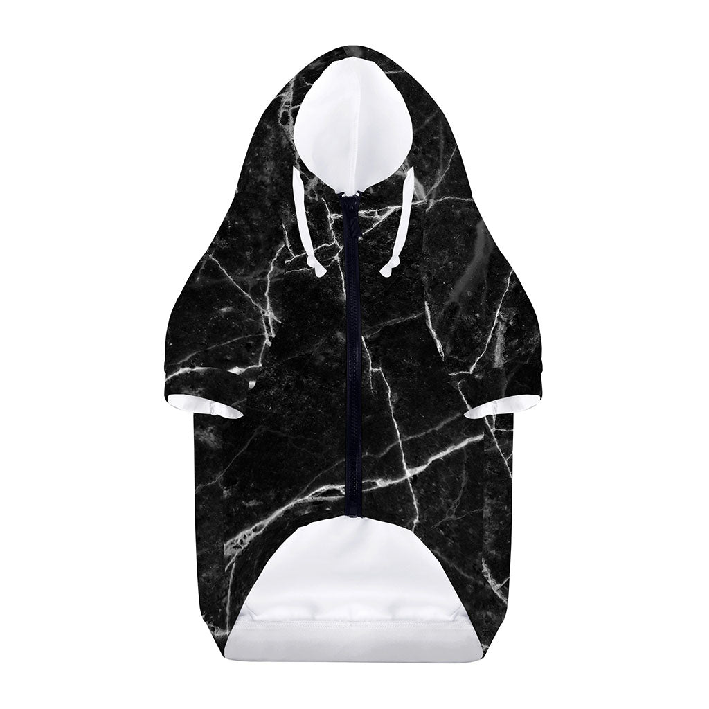 Black White Grunge Marble Print Dog Zip Up Hoodie