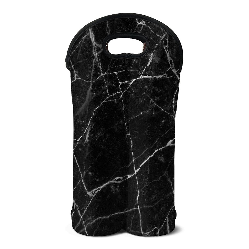 Black White Grunge Marble Print Double Neoprene Wine Tote