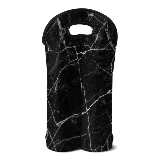 Black White Grunge Marble Print Double Neoprene Wine Tote