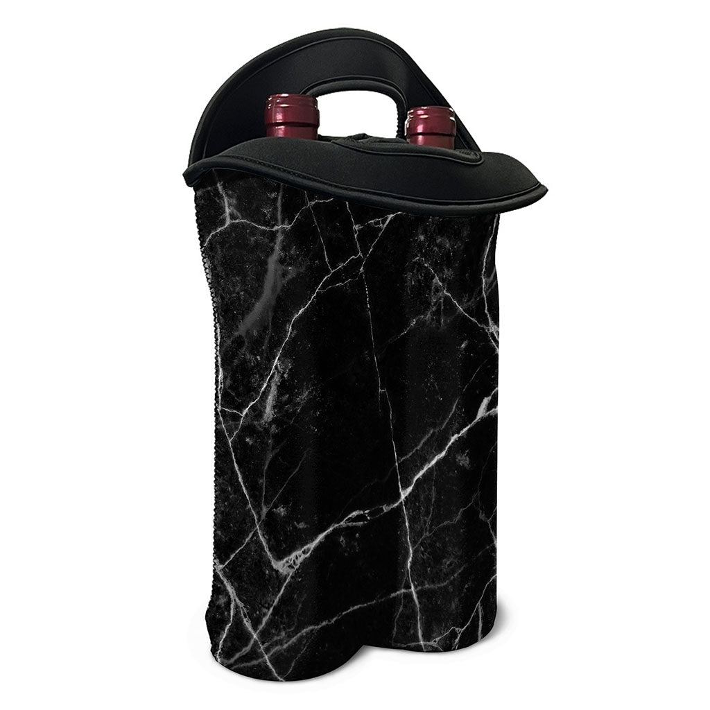 Black White Grunge Marble Print Double Neoprene Wine Tote