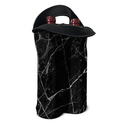 Black White Grunge Marble Print Double Neoprene Wine Tote