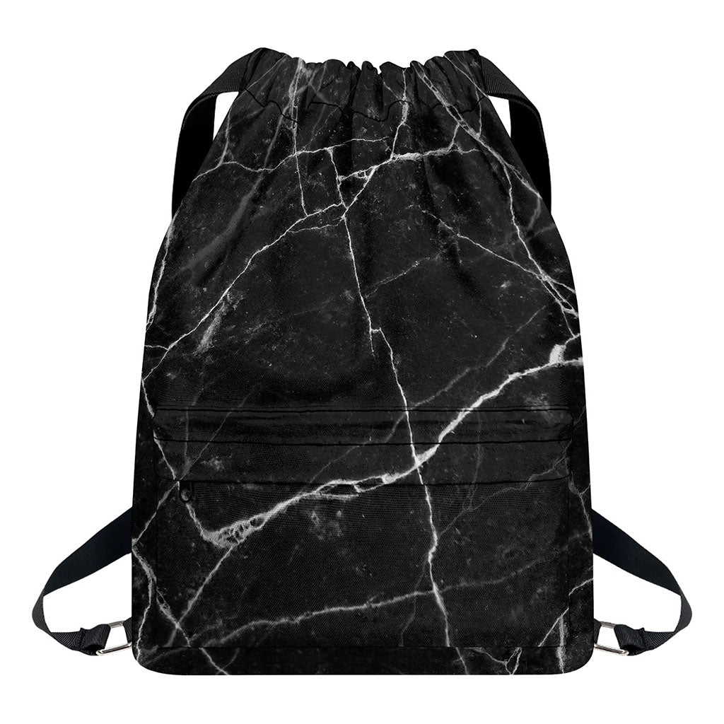 Black White Grunge Marble Print Drawstring Backpack