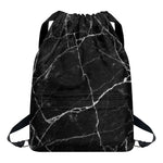 Black White Grunge Marble Print Drawstring Backpack