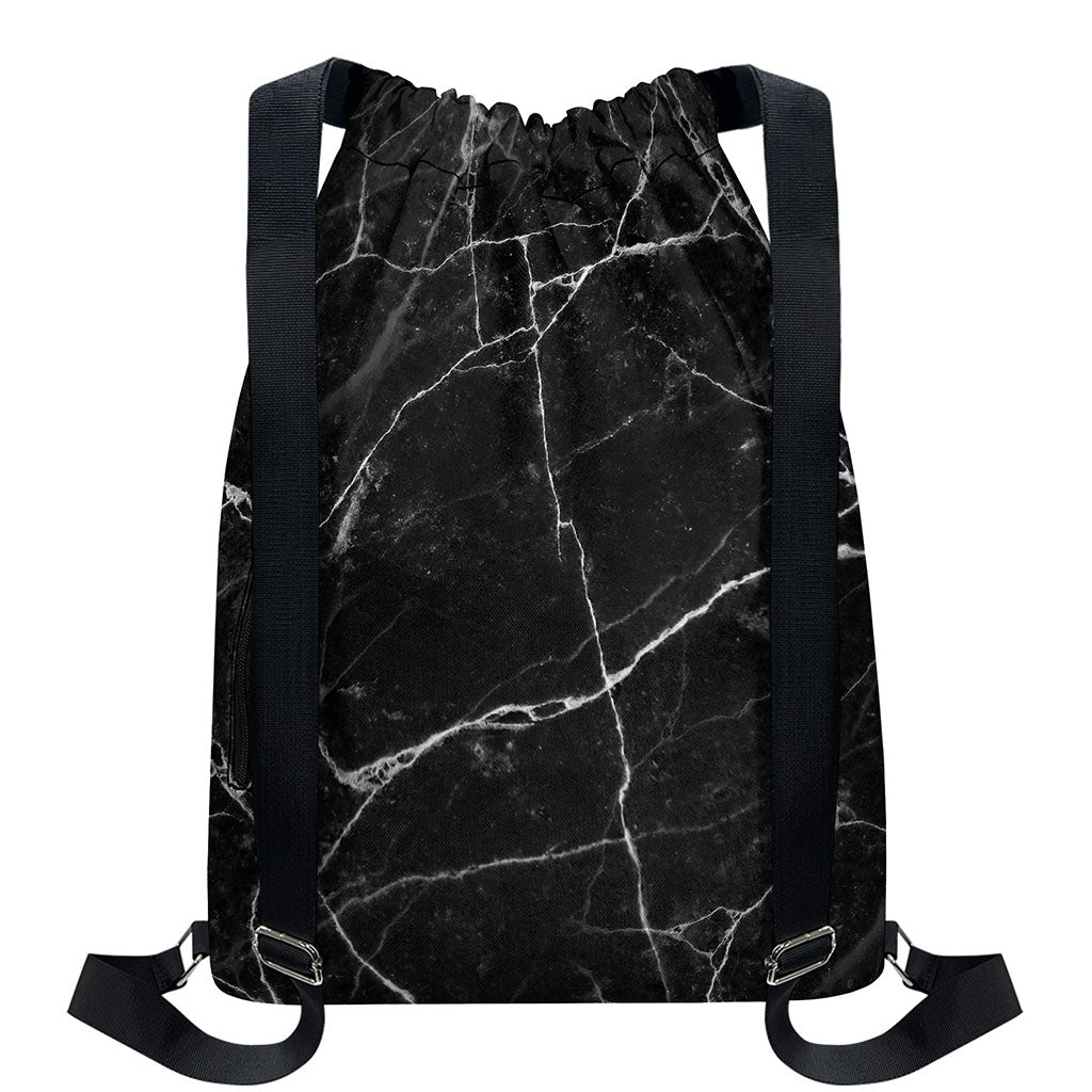 Black White Grunge Marble Print Drawstring Backpack