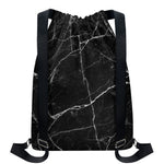 Black White Grunge Marble Print Drawstring Backpack