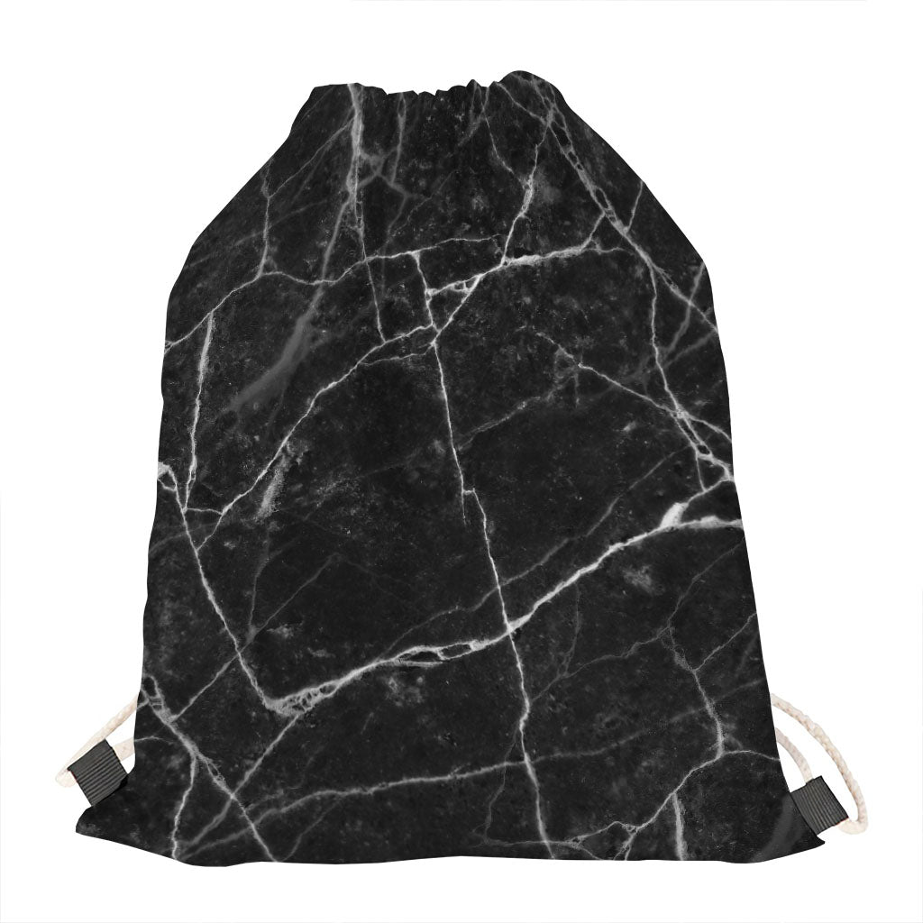 Black White Grunge Marble Print Drawstring Bag