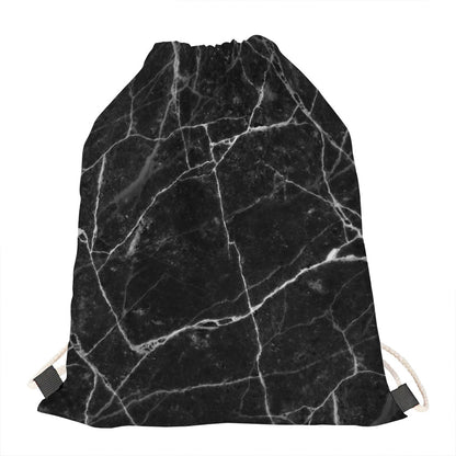 Black White Grunge Marble Print Drawstring Bag