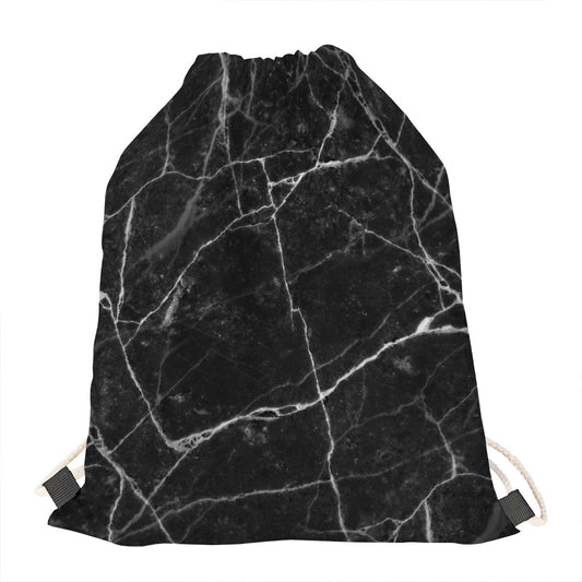 Black White Grunge Marble Print Drawstring Bag