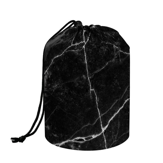 Black White Grunge Marble Print Drawstring Makeup Bag
