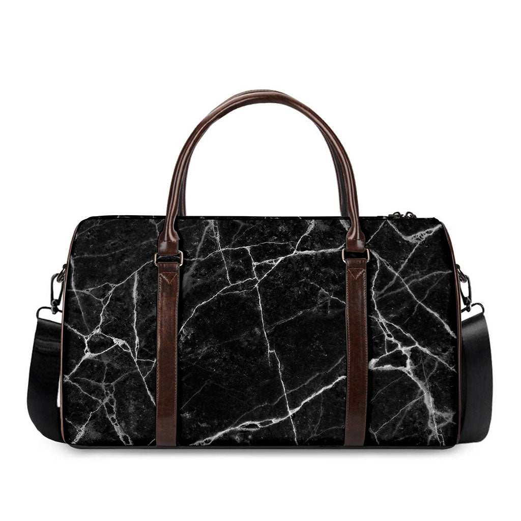 Black White Grunge Marble Print Duffle Bag