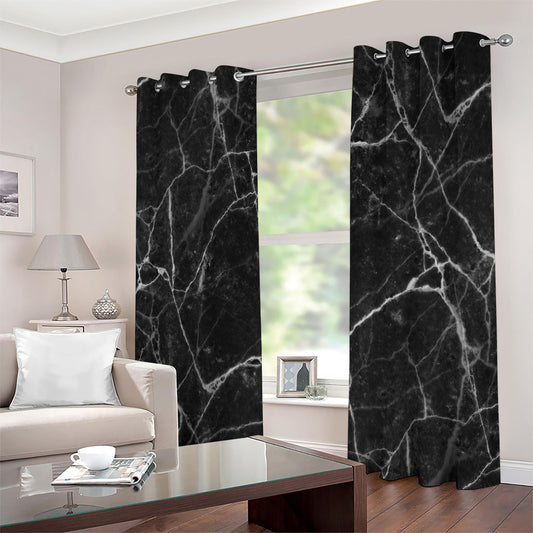 Black White Grunge Marble Print Extra Wide Grommet Curtains