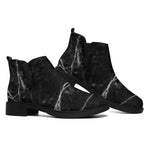 Black White Grunge Marble Print Flat Ankle Boots